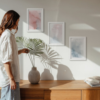 Bilderset mit rahmen Pastellfarbene Aquarelle auf Leinwand, farbenfrohe Texturen