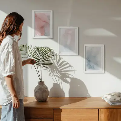 Bilderset mit Rahmen pastellfarbene Aquarelle auf Leinwand mit farbenfrohen Texturen