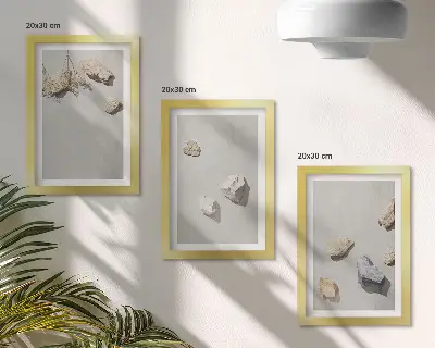 Bilderwand minimalistische Dekoration mit Boho-Strandsteinen
