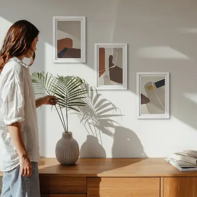 Abstrakte Malereiformen im Boho-Stil bilderset mit Rahmen