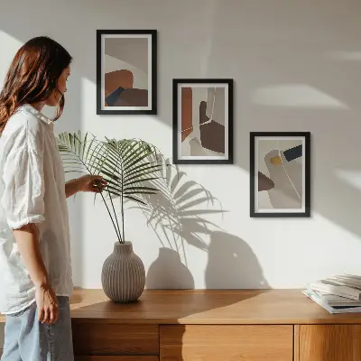 Abstrakte Malereiformen im Boho-Stil bilderset mit Rahmen
