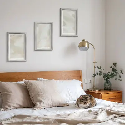 Bilderset mit Rahmen leuchtende abstrakte Farben auf Leinwand im zarten Boho-Stil