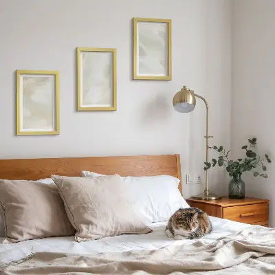 Bilderset mit Rahmen leuchtende abstrakte Farben auf Leinwand im zarten Boho-Stil