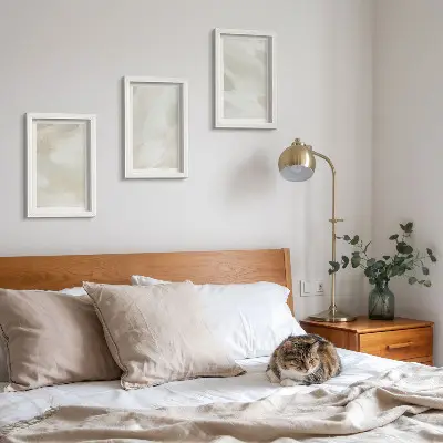 Bilderset mit Rahmen leuchtende abstrakte Farben auf Leinwand im zarten Boho-Stil