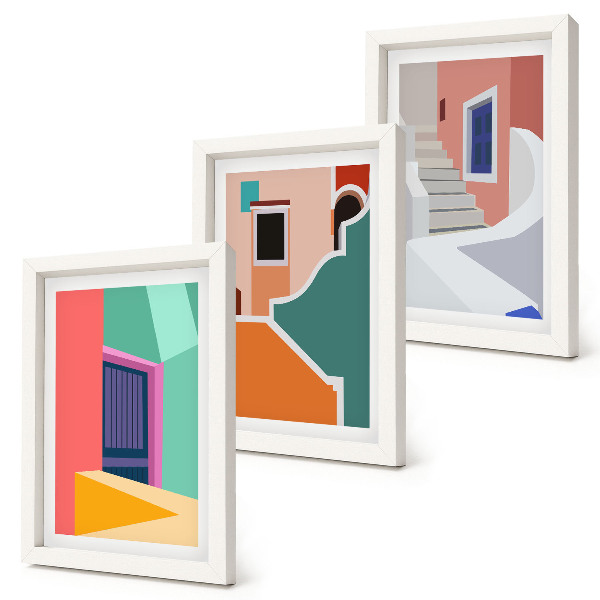 Fotowand Farbenfrohe Illustrationen von Gebäuden im modernen Stil