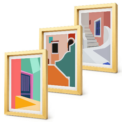 Fotowand Farbenfrohe Illustrationen von Gebäuden im modernen Stil