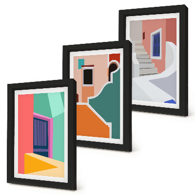 Fotowand Farbenfrohe Illustrationen von Gebäuden im modernen Stil