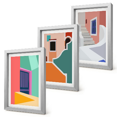 Fotowand Farbenfrohe Illustrationen von Gebäuden im modernen Stil