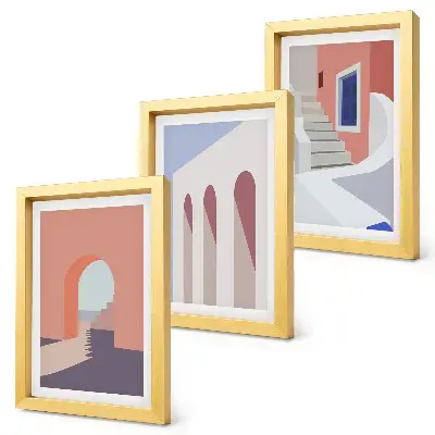 Bilderwand mit Illustrationen urbaner Architektur im minimalistischen Stil