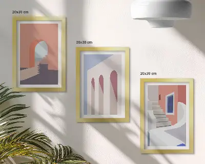 Bilderwand mit Illustrationen urbaner Architektur im minimalistischen Stil