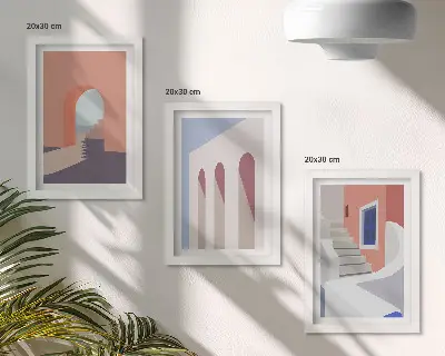 Bilderwand mit Illustrationen urbaner Architektur im minimalistischen Stil
