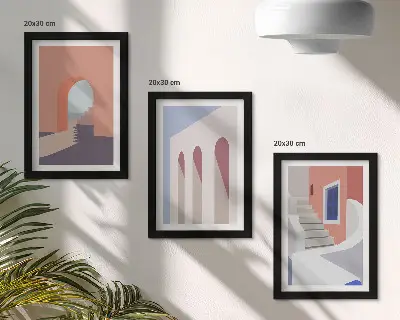 Bilderwand mit Illustrationen urbaner Architektur im minimalistischen Stil