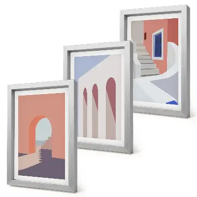 Bilderwand mit Illustrationen urbaner Architektur im minimalistischen Stil