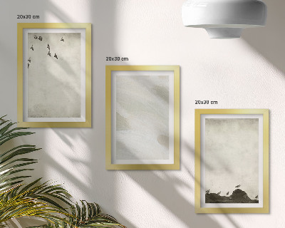 Bilderset mit rahmen Vögel, Steine ​​und Pinselstriche – minimalistische Dekorationen