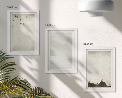 Bilderset mit rahmen Vögel, Steine ​​und Pinselstriche – minimalistische Dekorationen