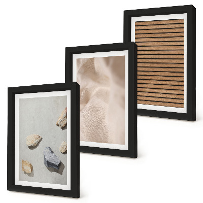 Bilderset mit rahmen Steine, Holz, Stoff, verschiedene Texturen