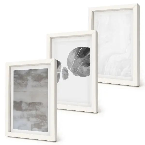 Bilderwand mit abstrakten Formen und Strukturen im modernen Stil