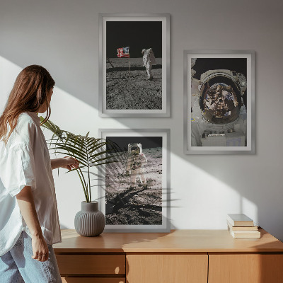 Bilder-3er-set mit rahmen NASA-Mondlandung