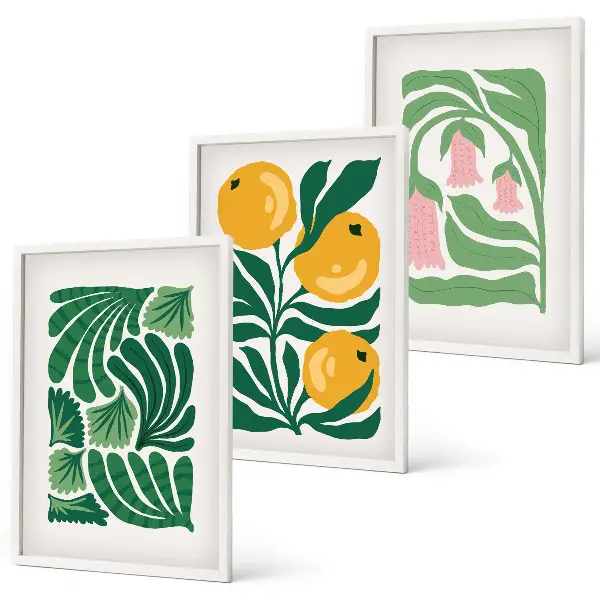 Gerahmtes Bilderset mit minimalistischen Pflanzenmotiven