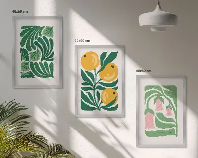 Gerahmtes Bilderset mit minimalistischen Pflanzenmotiven