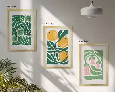 Gerahmtes Bilderset mit minimalistischen Pflanzenmotiven