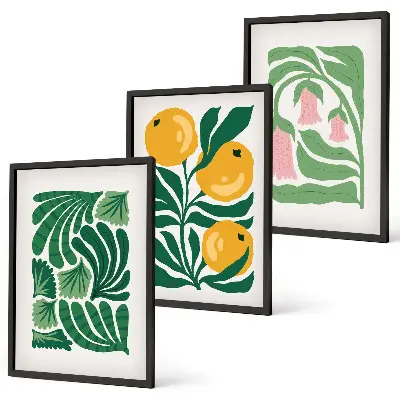 Gerahmtes Bilderset mit minimalistischen Pflanzenmotiven