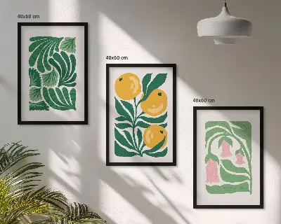 Gerahmtes Bilderset mit minimalistischen Pflanzenmotiven