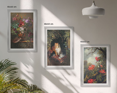 Gerahmtes bilderset Vintage-Blumen, Katzen, Natur