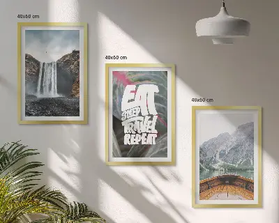 Bilder-Set Wasserfall Berge Natur Boot 3er-Set mit Rahmen