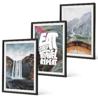 Bilder-3er-set mit rahmen Wasserfall Berge Natur Boot