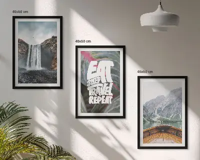 Bilder-Set Wasserfall Berge Natur Boot 3er-Set mit Rahmen