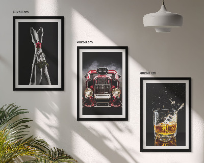 Gerahmtes bilderset Frauenbeine Rosenauto Whisky