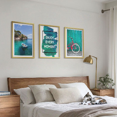 Gerahmtes bilderset Inspiration für ein Fahrrad mit Seeboot