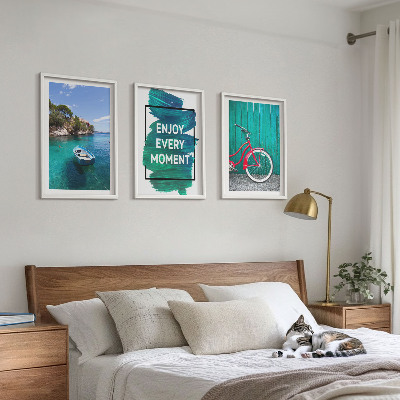 Gerahmtes bilderset Inspiration für ein Fahrrad mit Seeboot