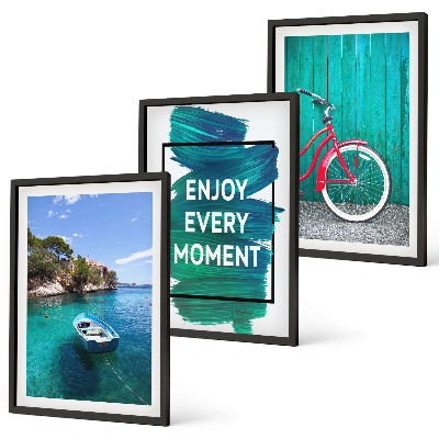 Gerahmtes bilderset Inspiration für ein Fahrrad mit Seeboot