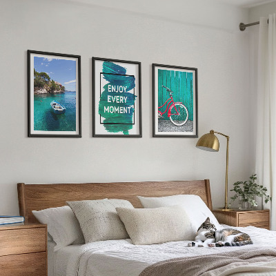 Gerahmtes bilderset Inspiration für ein Fahrrad mit Seeboot