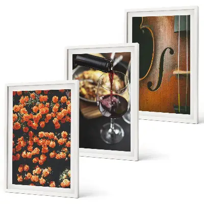 Vintage Blumen Wein Geige Bilder-3er-Set mit Rahmen