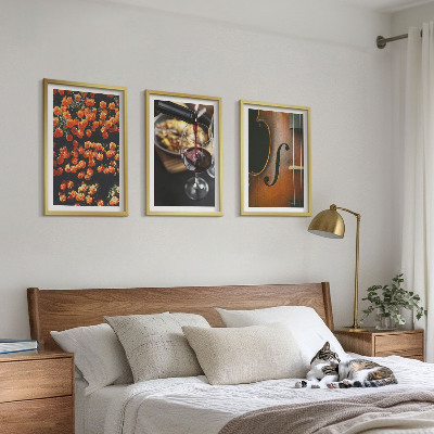 Bilder-3er-set mit rahmen Vintage Blumen Wein Geige