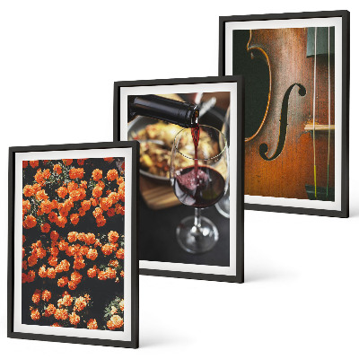 Bilder-3er-set mit rahmen Vintage Blumen Wein Geige