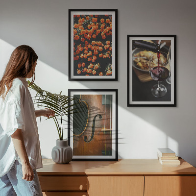 Bilder-3er-set mit rahmen Vintage Blumen Wein Geige