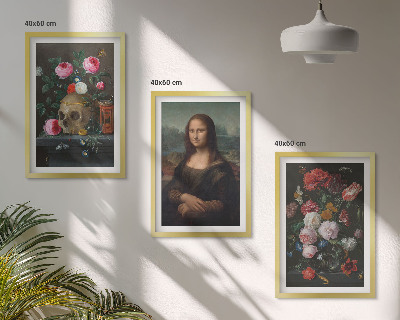 Bilder-3er-set mit rahmen Blumenschädel-Porträt Mona Lisa