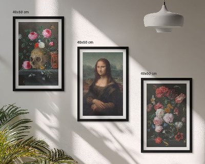 Bilder-3er-set mit rahmen Blumenschädel-Porträt Mona Lisa