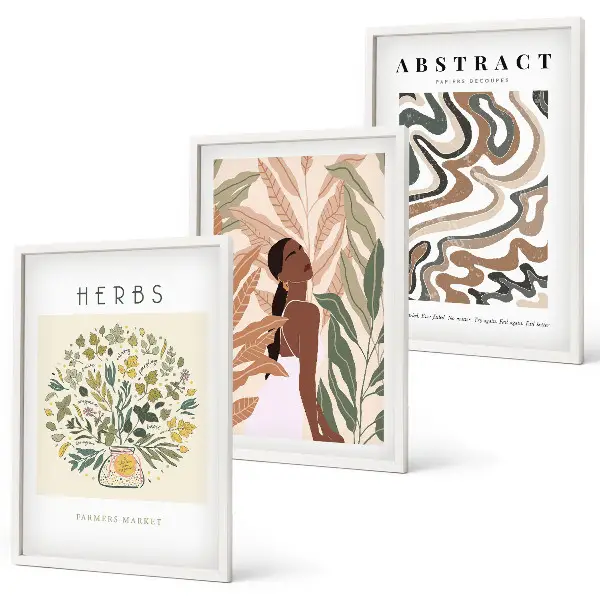 Boho Poster Set in Pastellfarben 3er Set inklusive Rahmen
