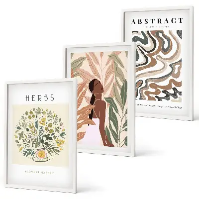 Boho Poster Set in Pastellfarben 3er Set inklusive Rahmen