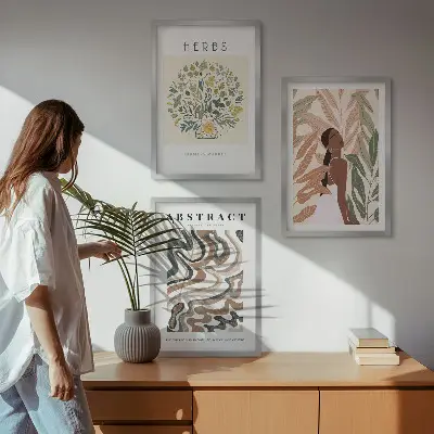Boho Poster Set in Pastellfarben 3er Set inklusive Rahmen