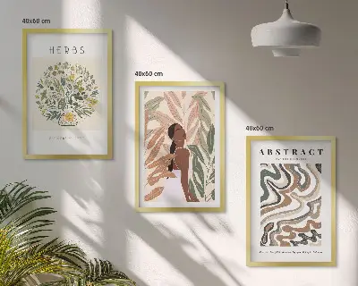 Boho Poster Set in Pastellfarben 3er Set inklusive Rahmen