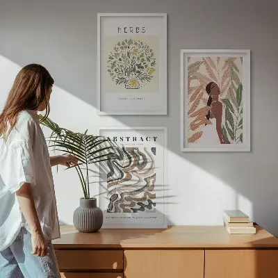 Boho Poster Set in Pastellfarben 3er Set inklusive Rahmen