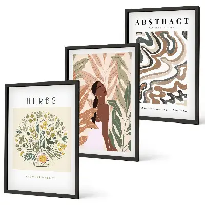 Boho Poster Set in Pastellfarben 3er Set inklusive Rahmen