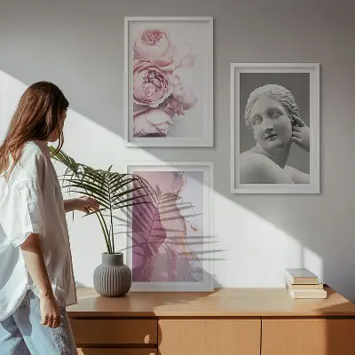 Pfingstrosen abstrakte Frauenskulptur gerahmtes Bilderset