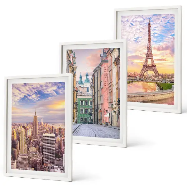 3er-Set Bilder mit Rahmen Motiv Städte New York Paris Dämmerung